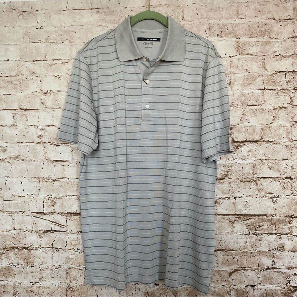 Greg Norman Play Dry Sz S Golf Shirt Gray Striped.NWT
